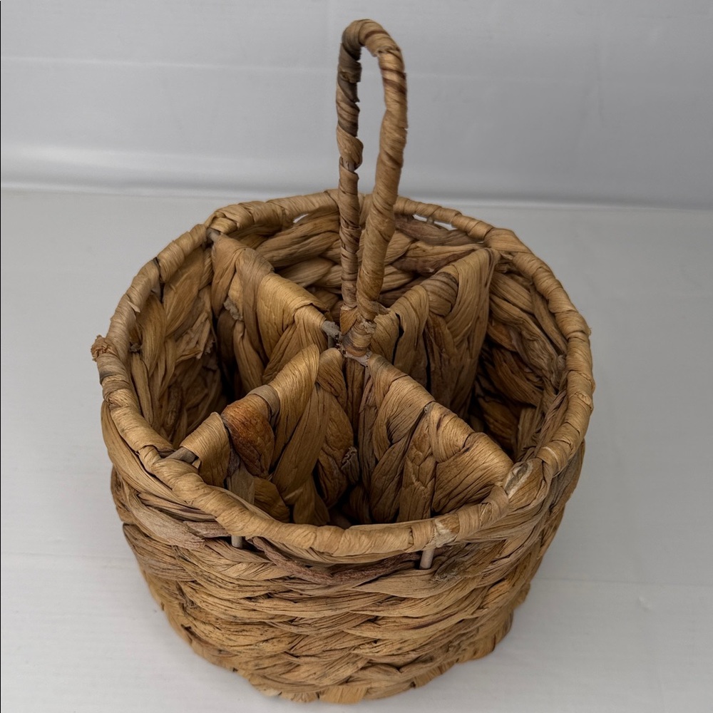 Handwoven Natural Basket with Handle Silverware Holder